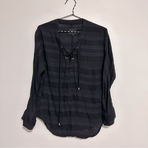Rails Lily Tel Aviv Stripe Metallic Lace Up Pullover Blouse - Picture 2 of 7